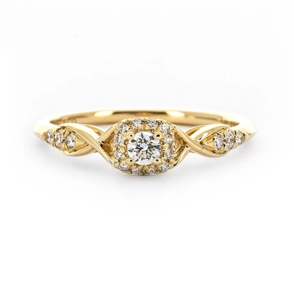 0.24ctw Diamond Engagement Ring - Halo Twist - Yellow Gold