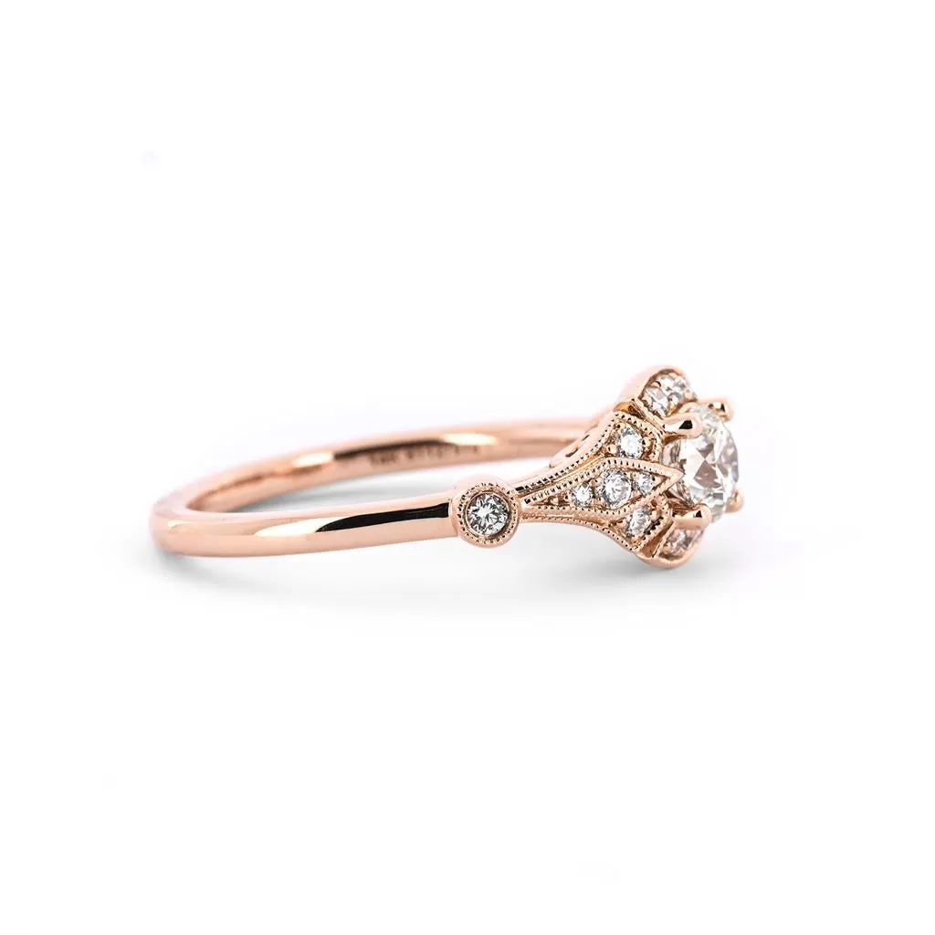 0.69ctw Round Diamond Engagement Ring, Art Deco - Rose Gold