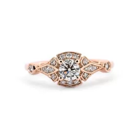 0.69ctw Round Diamond Engagement Ring, Art Deco - Rose Gold