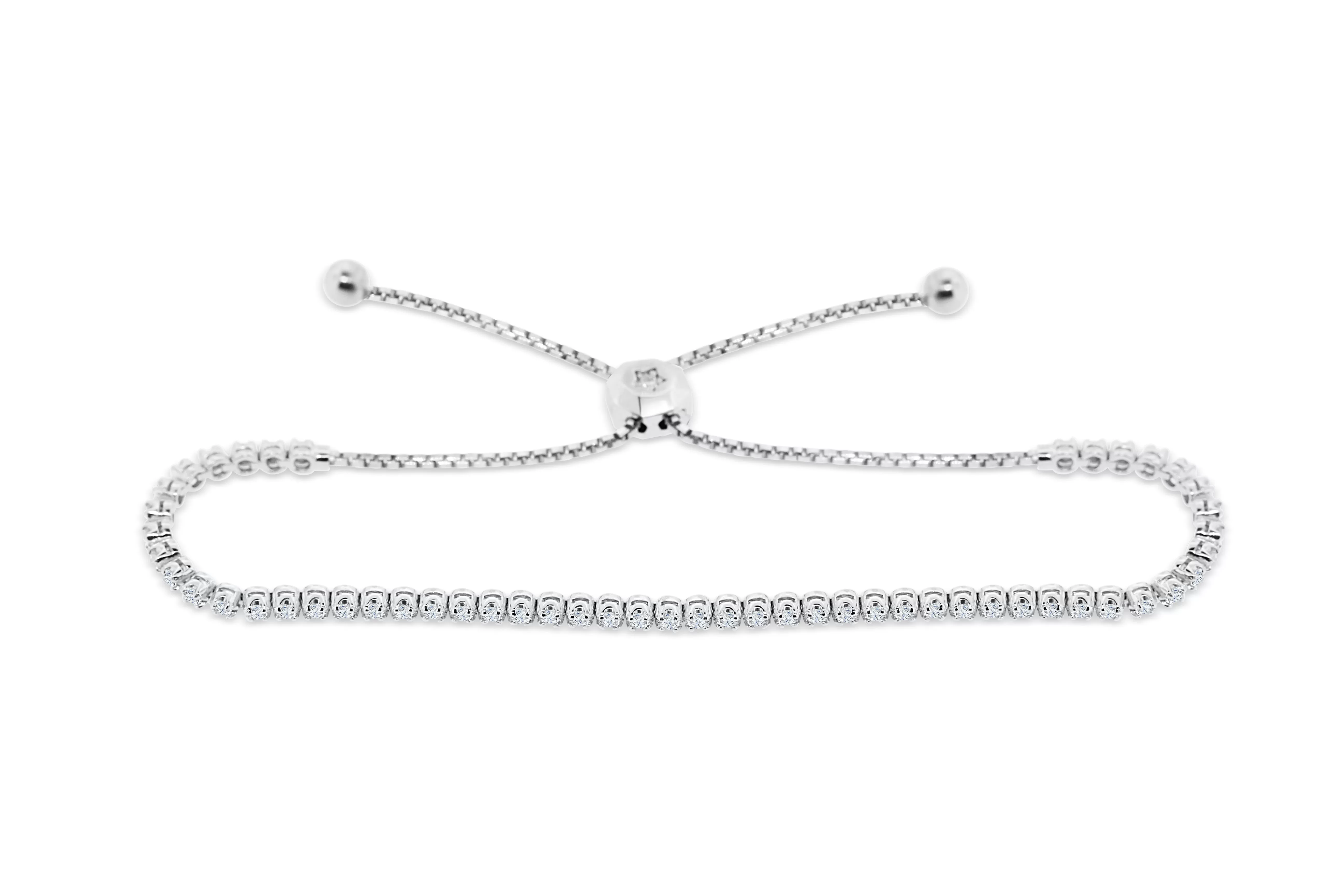 0.85 CT TW Bolo Adjustable Diamond Bracelet 14K White Gold DBR001