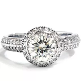 1 1/3ct TDW Diamond Halo Engagement Pave Ring 14K White Gold