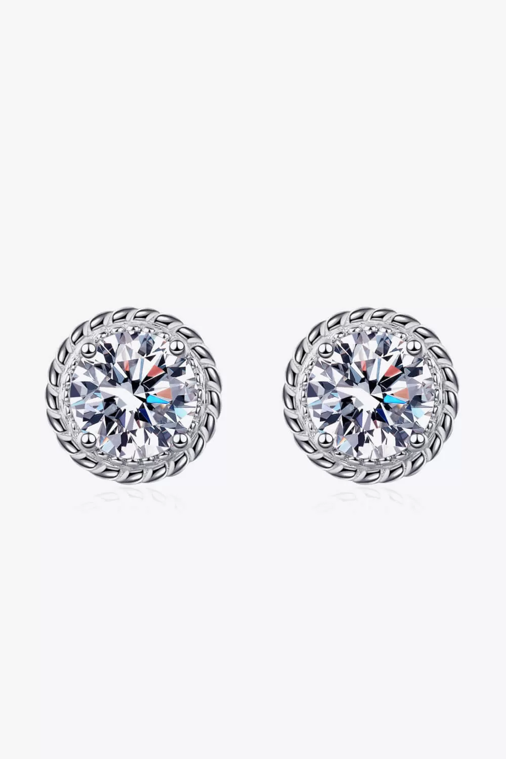 1 Carat Moissanite Rhodium-Plated Round Stud Earrings