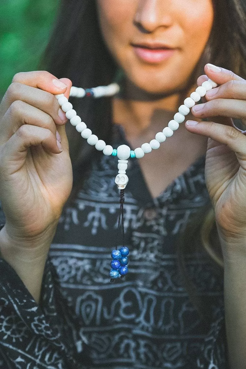 108 Bead Yak Bone Mala with Lapis and Traditional Tibetan Beads