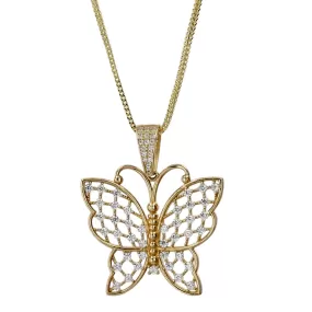 10K Yellow Franco chain diamond cut feligran butterfly pendant-220885