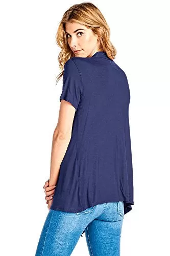 12 Ami Basic Solid Short Sleeve Open Front Cardigan Navy Large