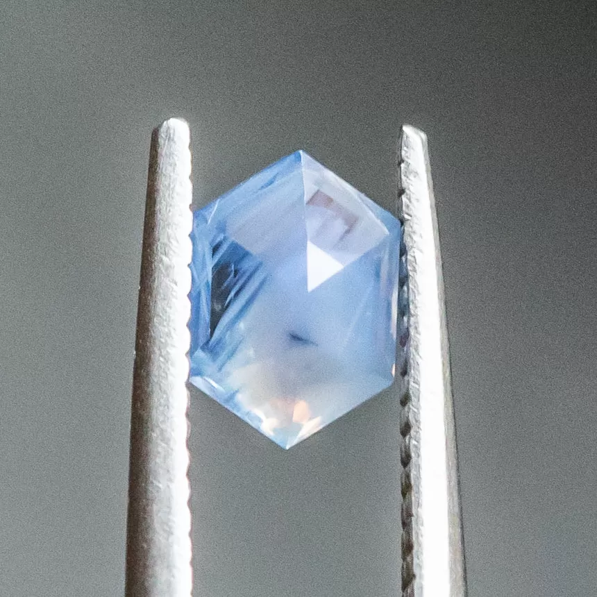 1.22CT HEXAGONAL SAPPHIRE, OPALESCENT BLUE, 7.39X5.23X3.93MM