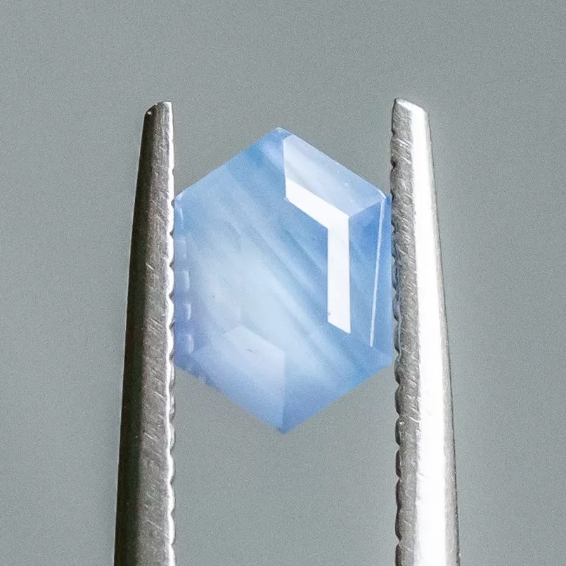 1.22CT HEXAGONAL SAPPHIRE, OPALESCENT BLUE, 7.39X5.23X3.93MM