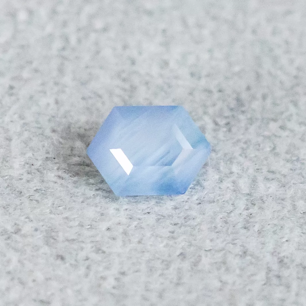 1.22CT HEXAGONAL SAPPHIRE, OPALESCENT BLUE, 7.39X5.23X3.93MM