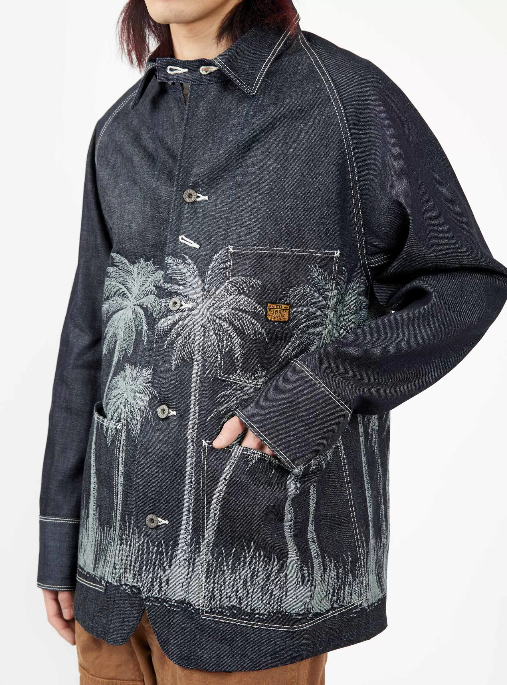 12oz Palm Tree Jacquard Coverall Indigo