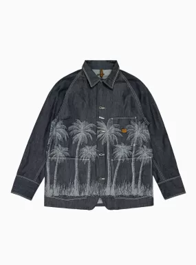 12oz Palm Tree Jacquard Coverall Indigo