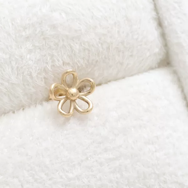 14K 18K Solid Gold Daisy Flower Externally Threaded Flat Back Earring Labret