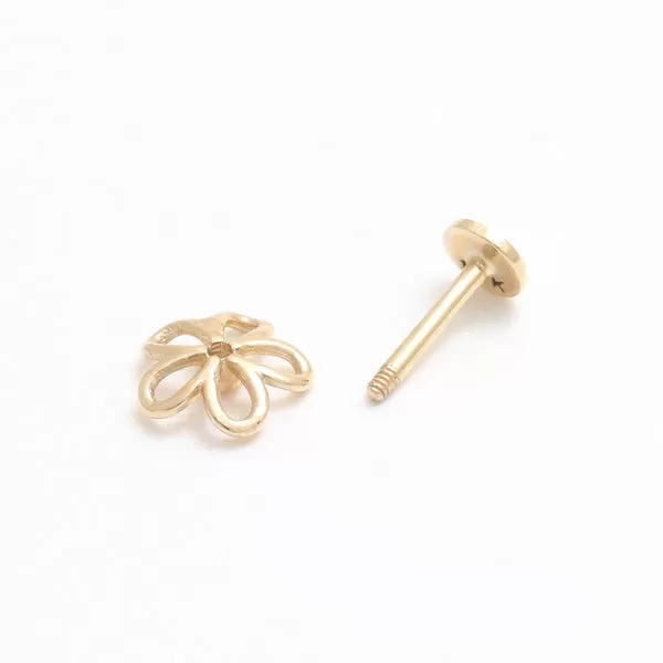 14K 18K Solid Gold Daisy Flower Externally Threaded Flat Back Earring Labret