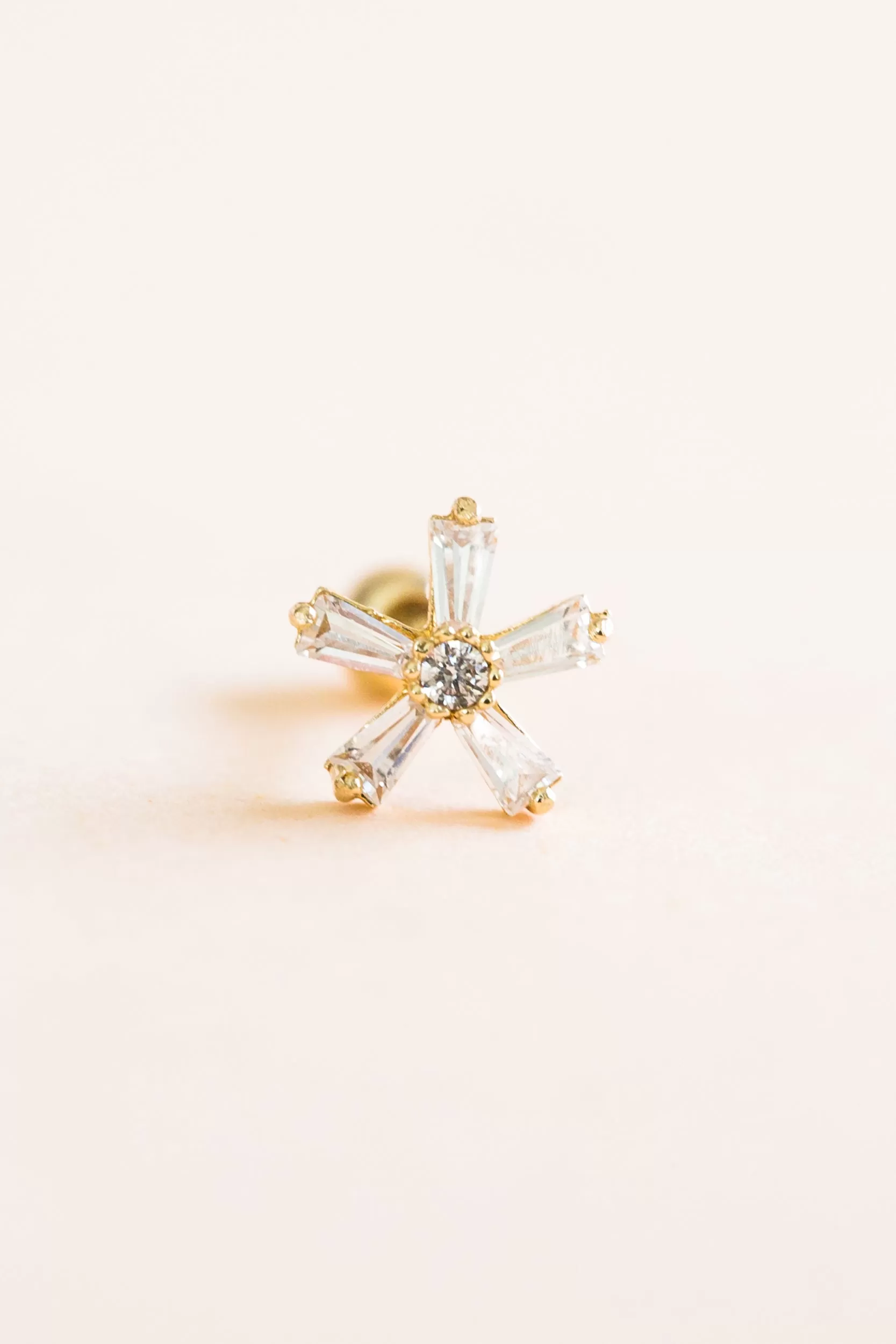 14k Gold Jewelry Cz Flower Barbell Ear Stud Piercing