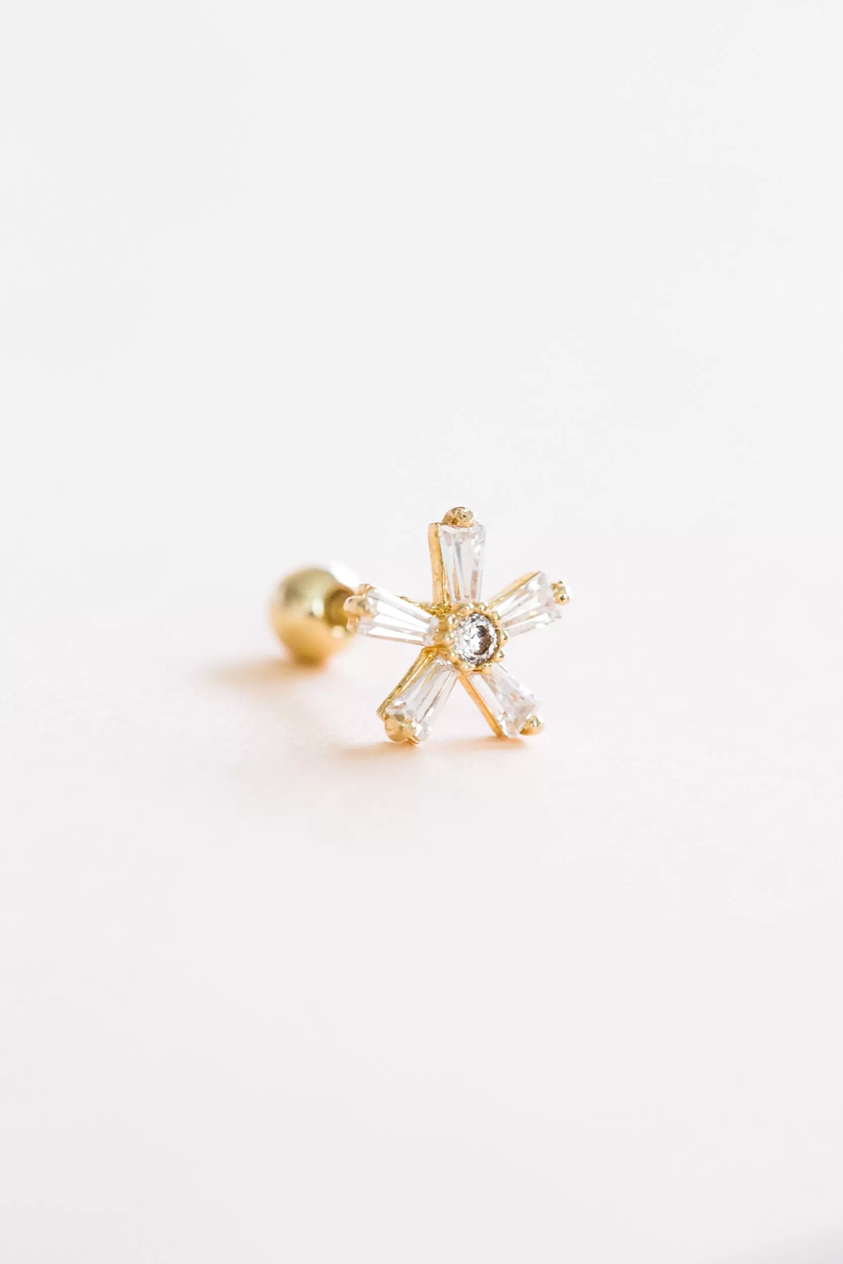 14k Gold Jewelry Cz Flower Barbell Ear Stud Piercing