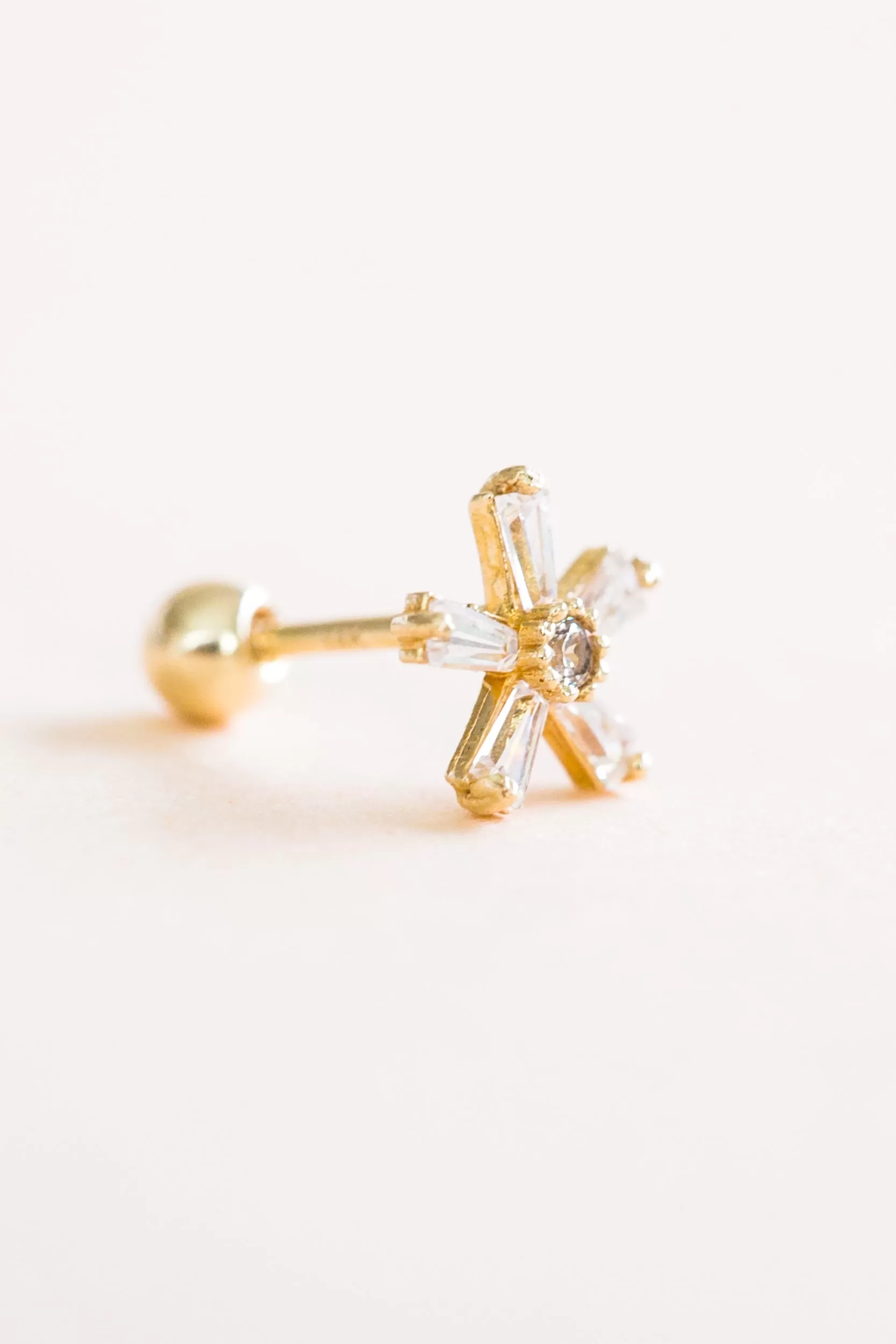 14k Gold Jewelry Cz Flower Barbell Ear Stud Piercing