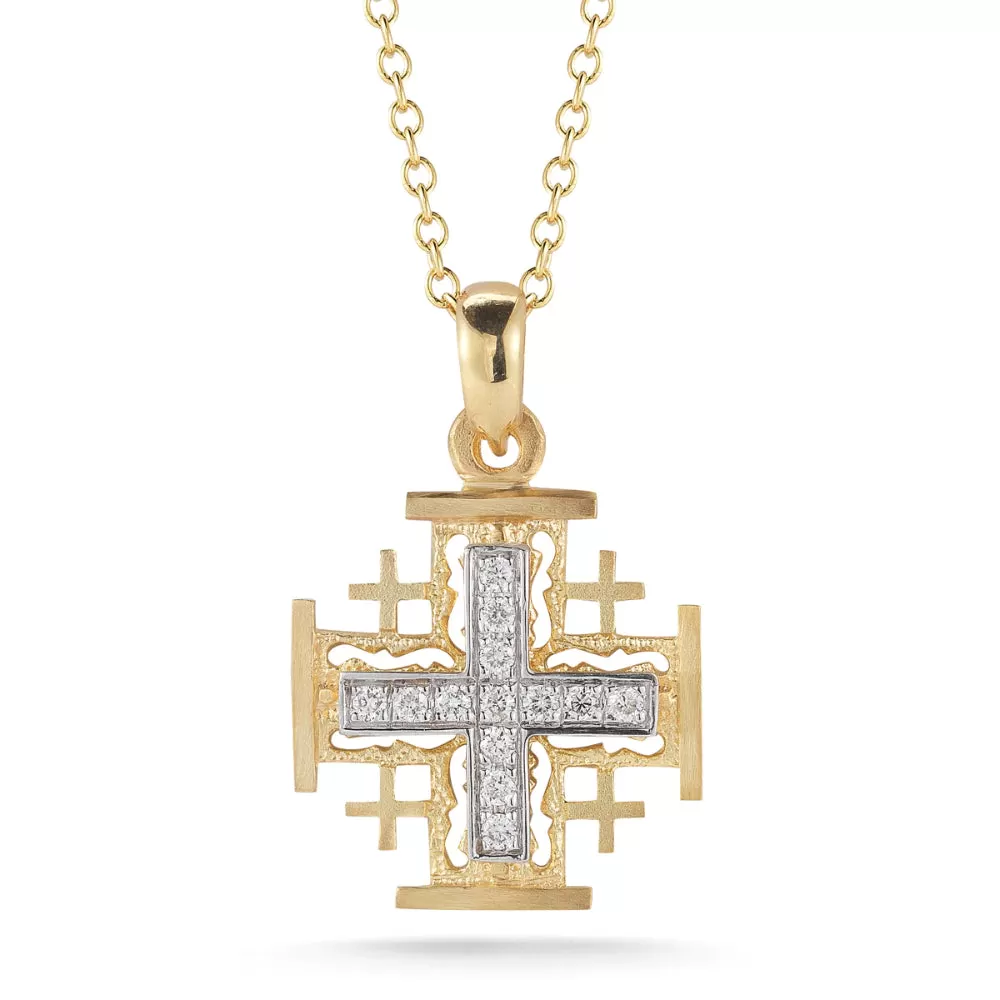 14k Gold Matte-Finish Jerusalem Cross Pendant Necklace