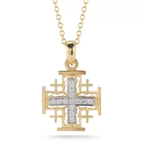 14k Gold Matte-Finish Jerusalem Cross Pendant Necklace