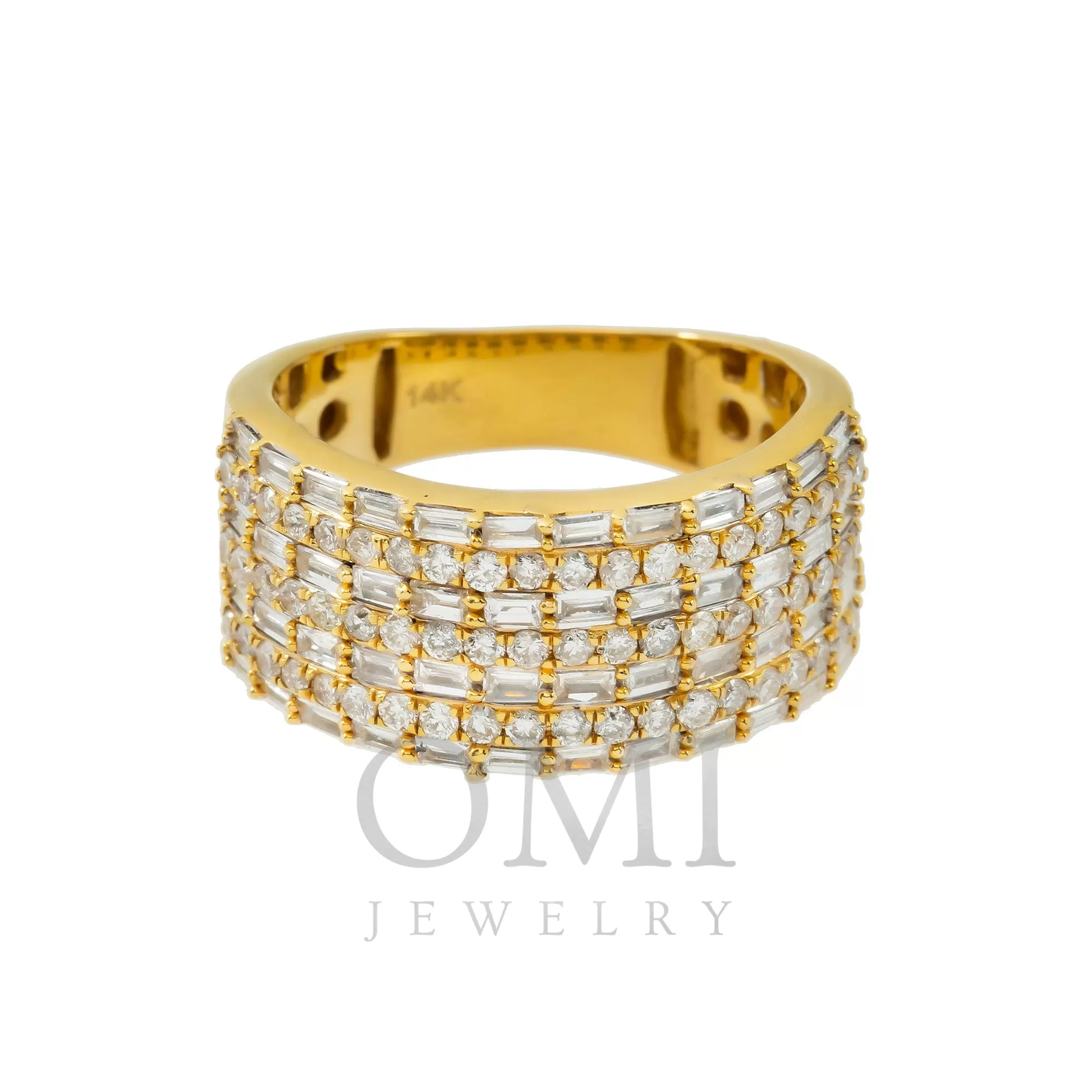 14K GOLD ROUND AND BAGUETTE DIAMOND BAND RING 1.86 CTW