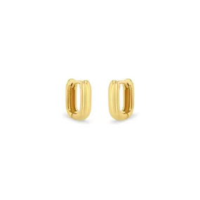 14k Gold Thick Small Oval Hinge Huggie Hoops