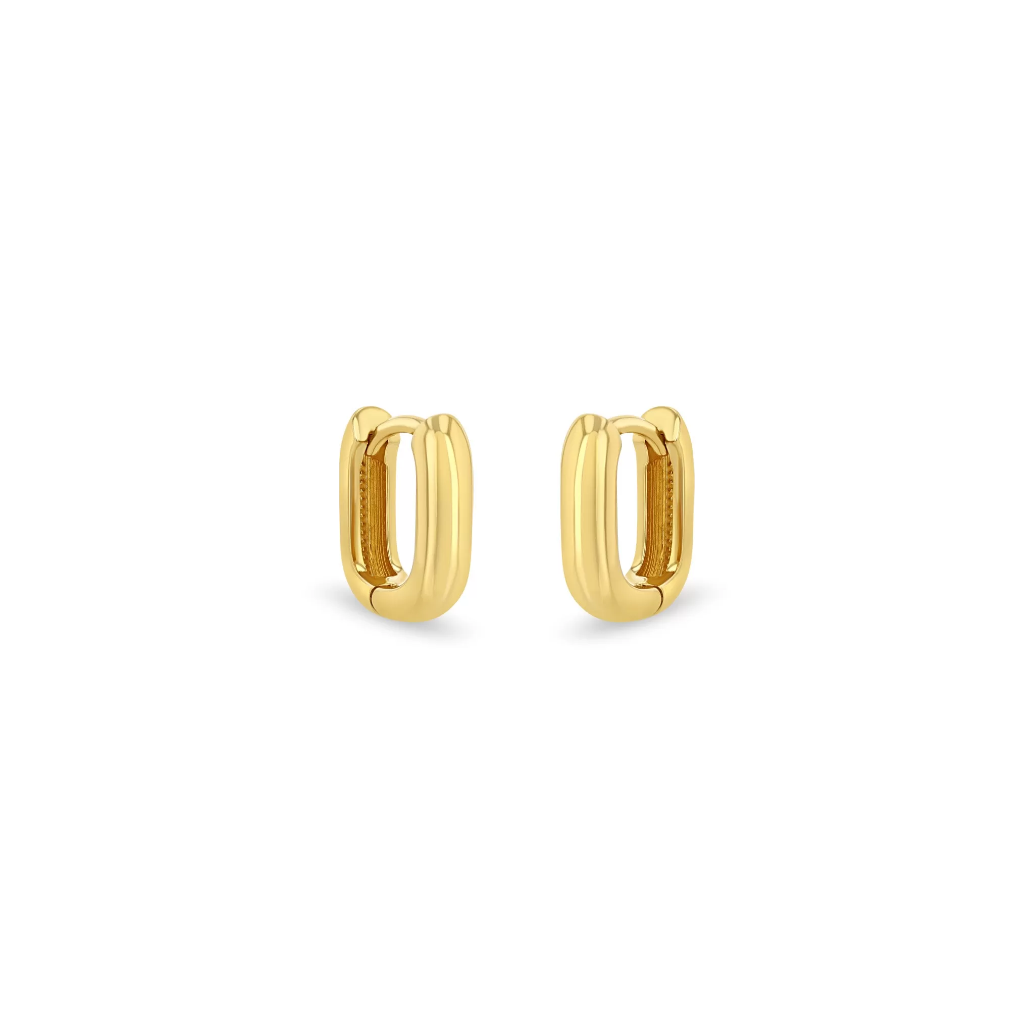 14k Gold Thick Small Oval Hinge Huggie Hoops