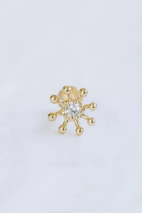 14K Solid Gold Cartilage Delicate Cz  Star Molecule Flower Internally Internal Threaded Earring Labret