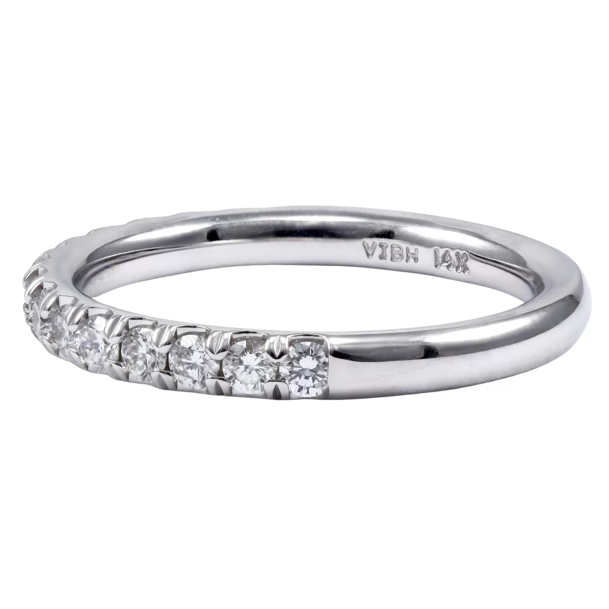 14K WHITE GOLD BEAD-SET DIAMOND WEDDING BAND 0.50CTW