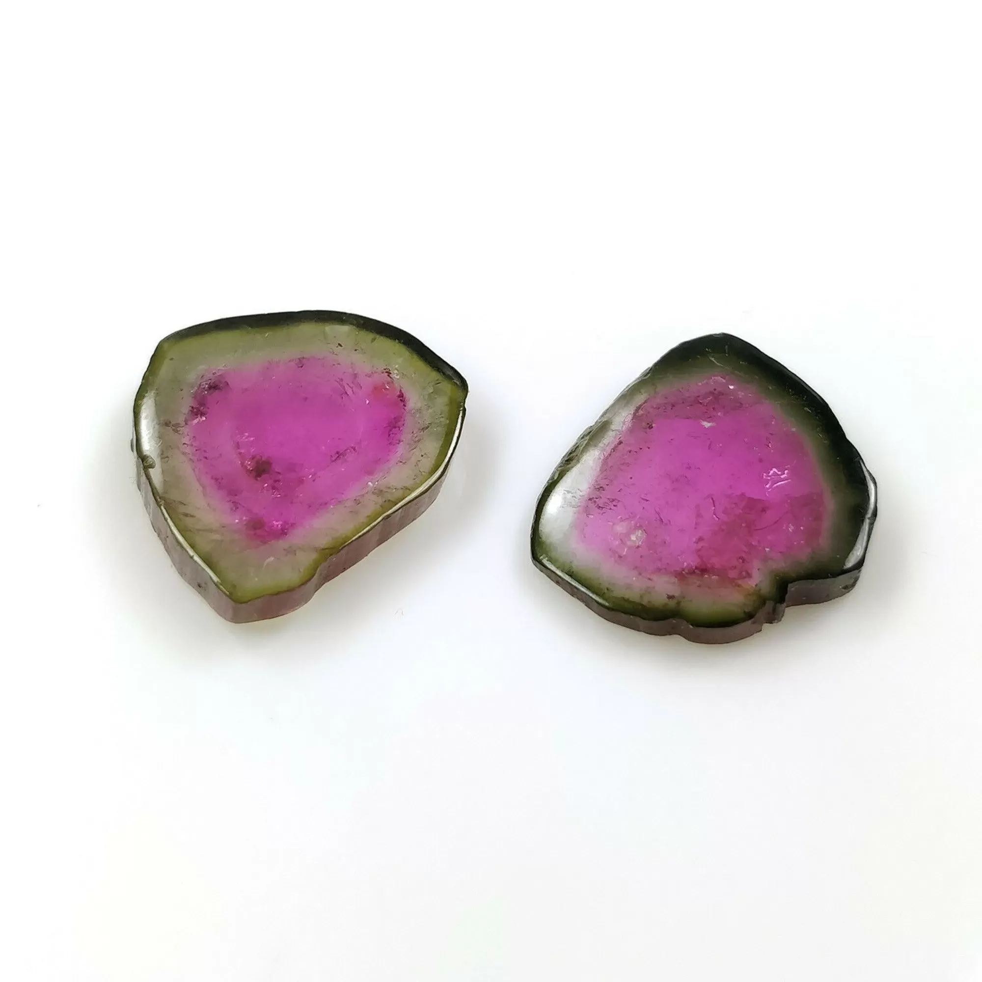 18.12cts Natural Untreated Watermelon TOURMALINE Gemstone Uneven Shape Flat Slices 16.5*16mm Pair For Jewelry