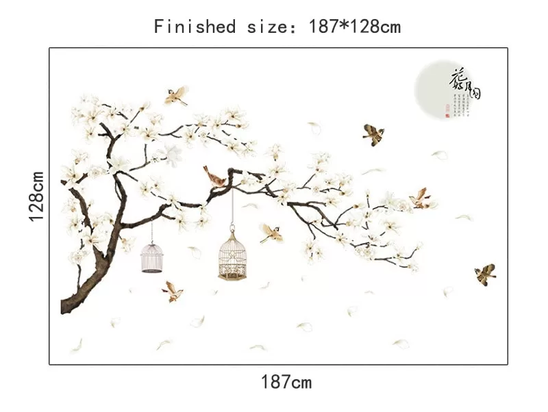 187*128Cm Big Size Tree Wall Stickers Birds Flower Home Decor Wallpapers For Living Room Bedroom Diy