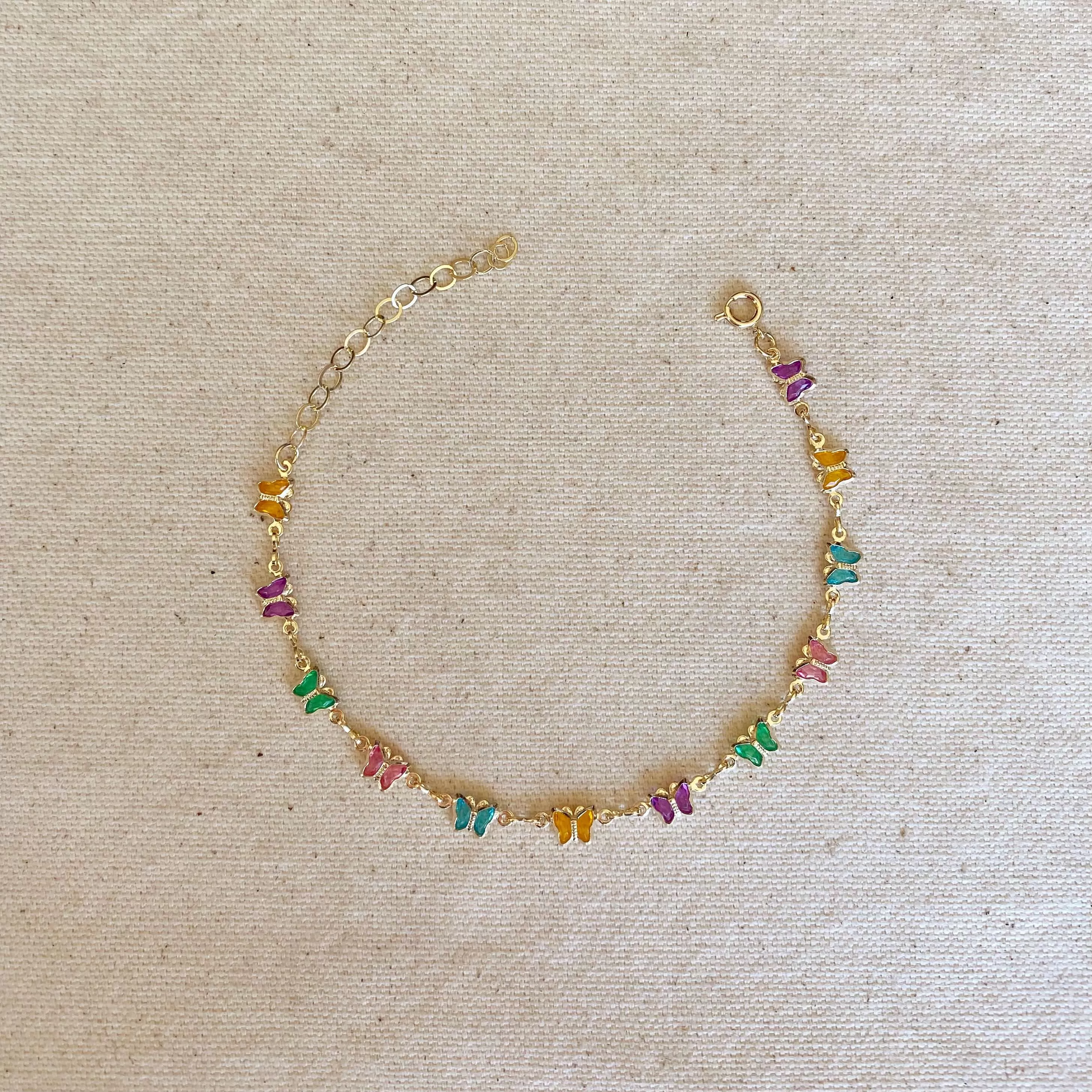 18k Gold Filled Colorful Butterflies Bracelet