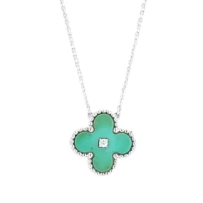 18k White gold natural high end turquoise clover diamond accent choker-26786