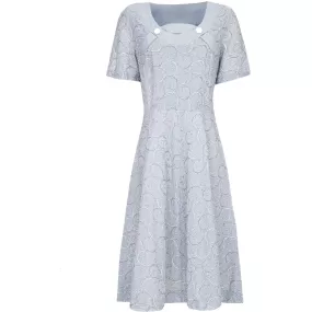 1950s Pale Blue Embroidered Cotton Dress