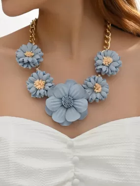 1pc Boho Flower Decor Bib Necklace For Women For Gift