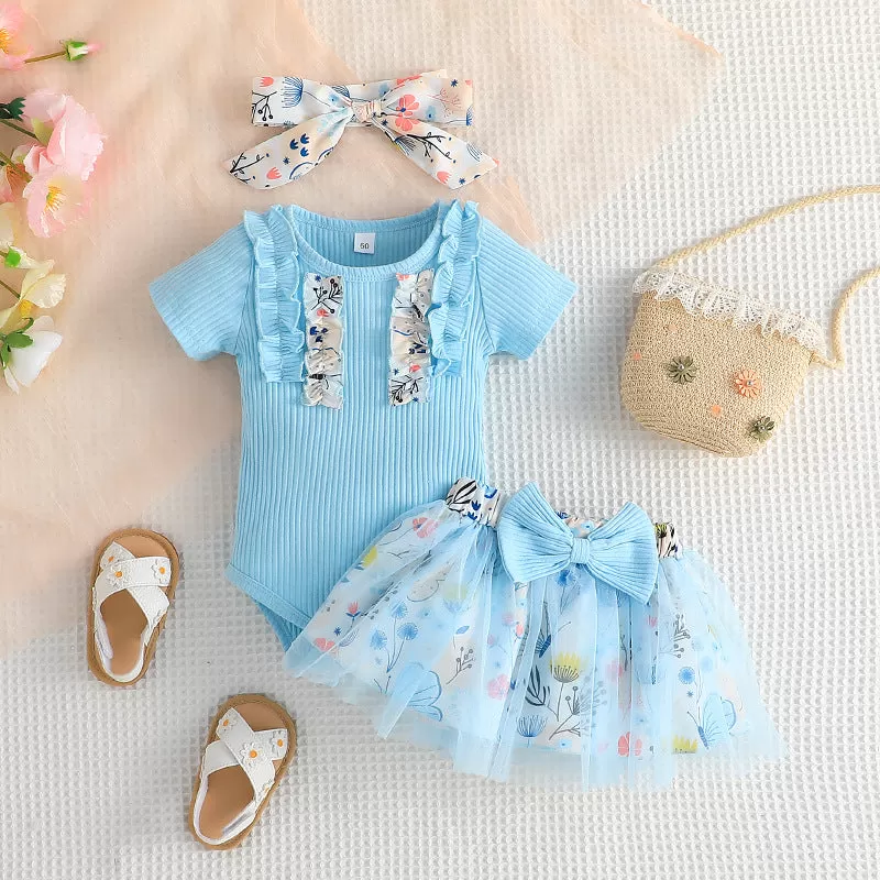 2 Pieces Set Baby Kid Girls Flower Print Rompers And Skirts Wholesale 24011112