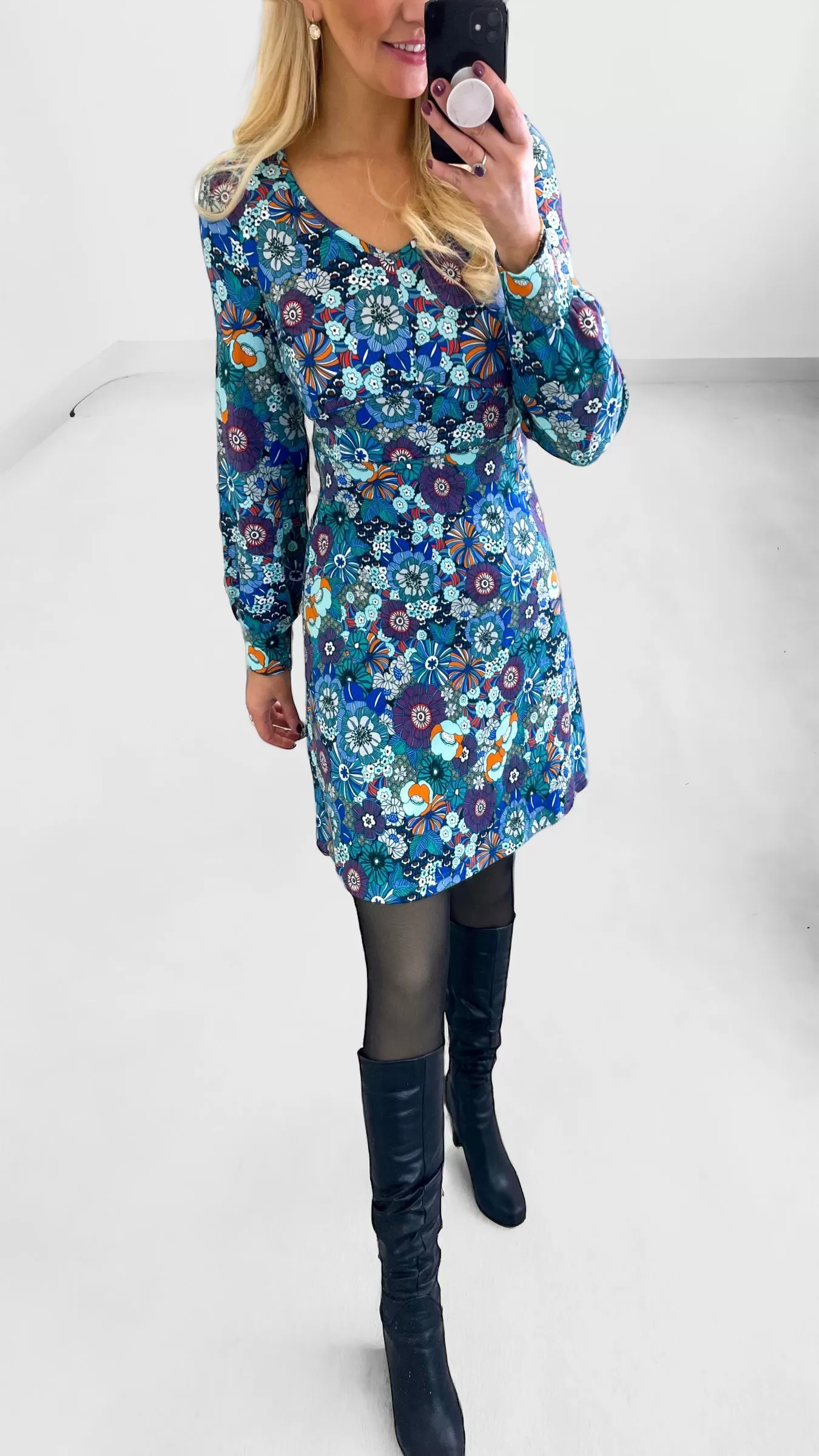 4-A1334 Blue Floral Tunic Dress