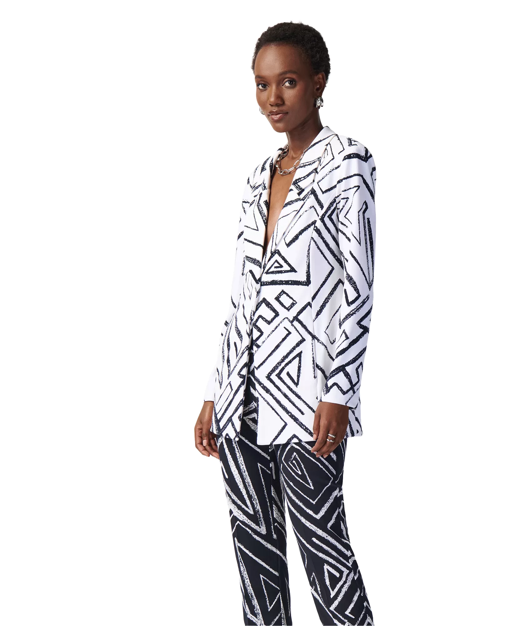 Abstract Print Blazer - White