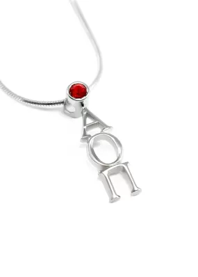 Alpha Omicron Pi Sterling Silver Lavaliere Pendant with Red CZ Crystal