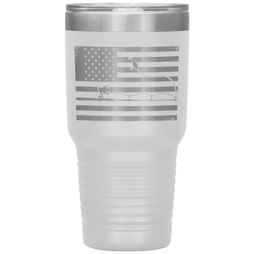 American Patriot Fishing Tumbler Laser Etched 30oz Stainless Steel Tumbler