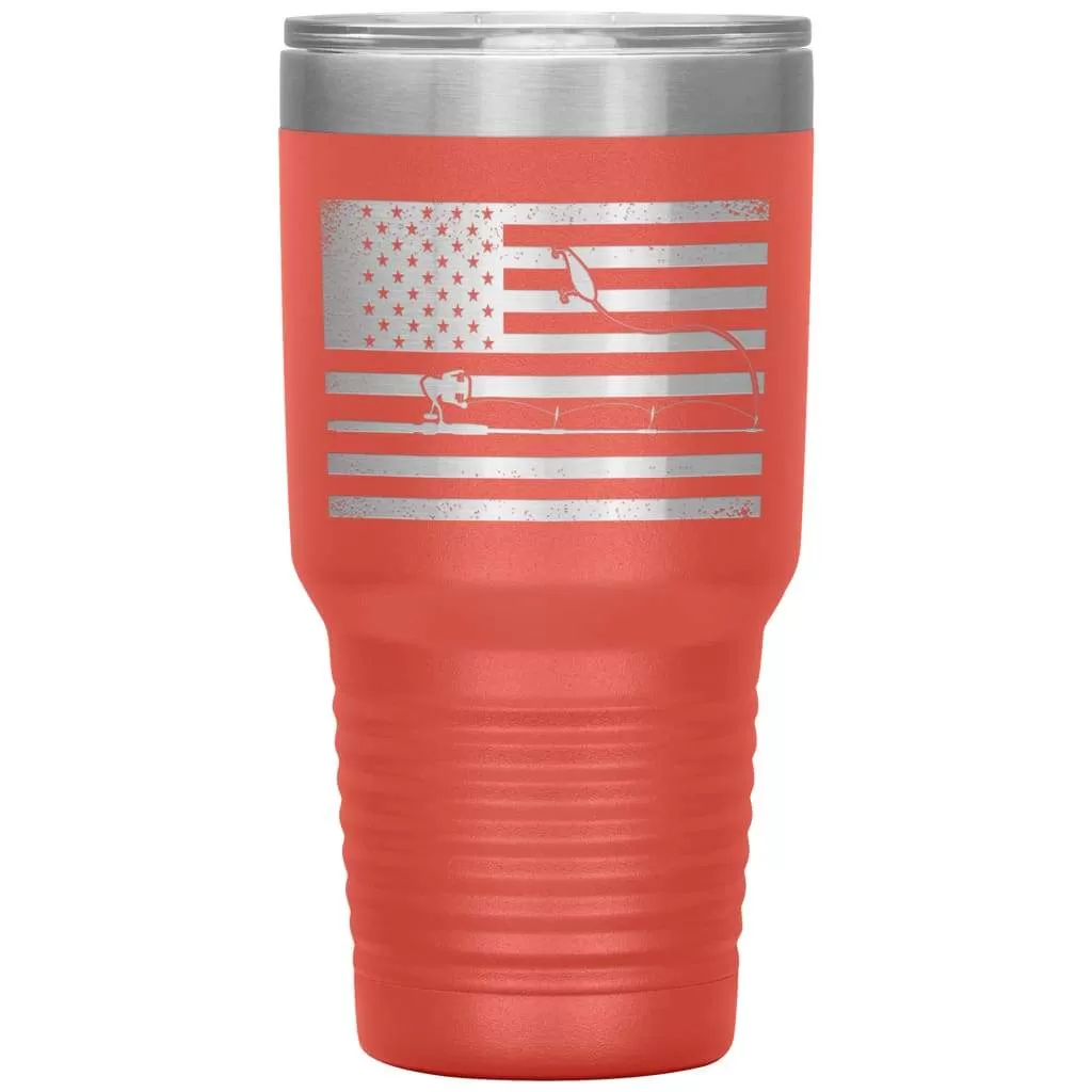 American Patriot Fishing Tumbler Laser Etched 30oz Stainless Steel Tumbler