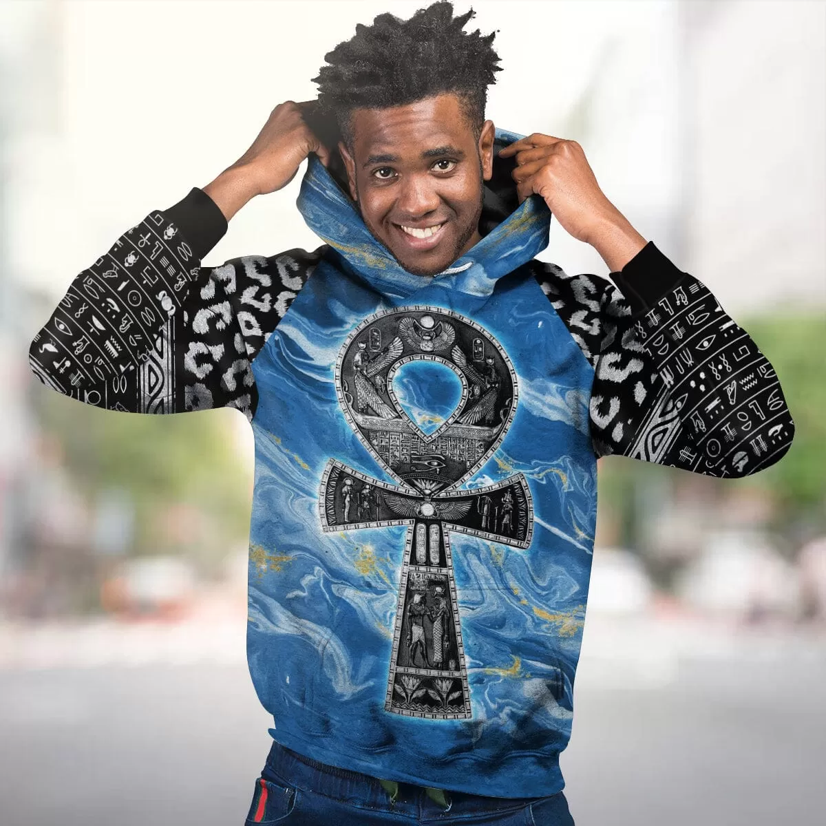 Ankh On Blue Marble All-over Hoodie