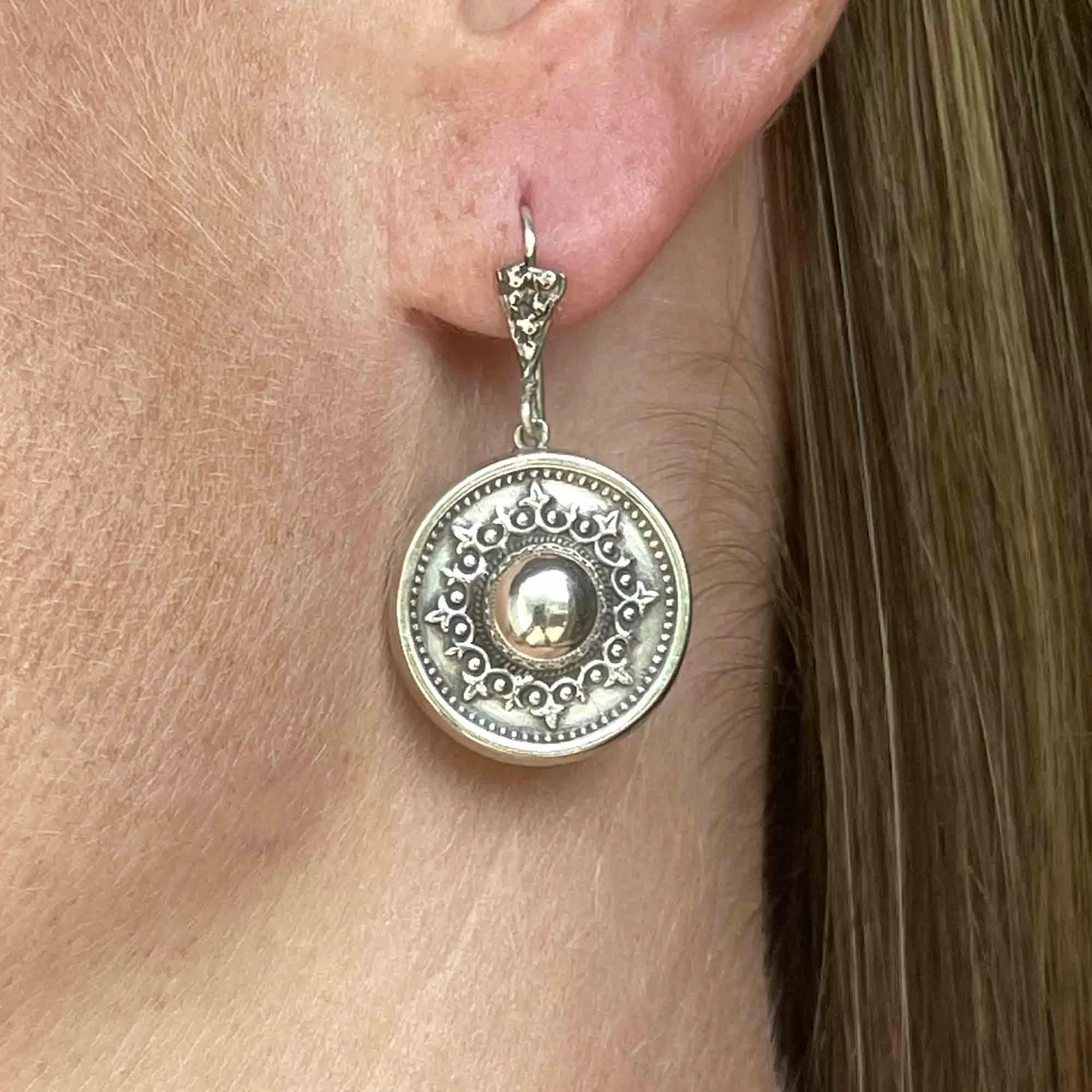 Antique Victorian Engraved Silver Disc Earrings