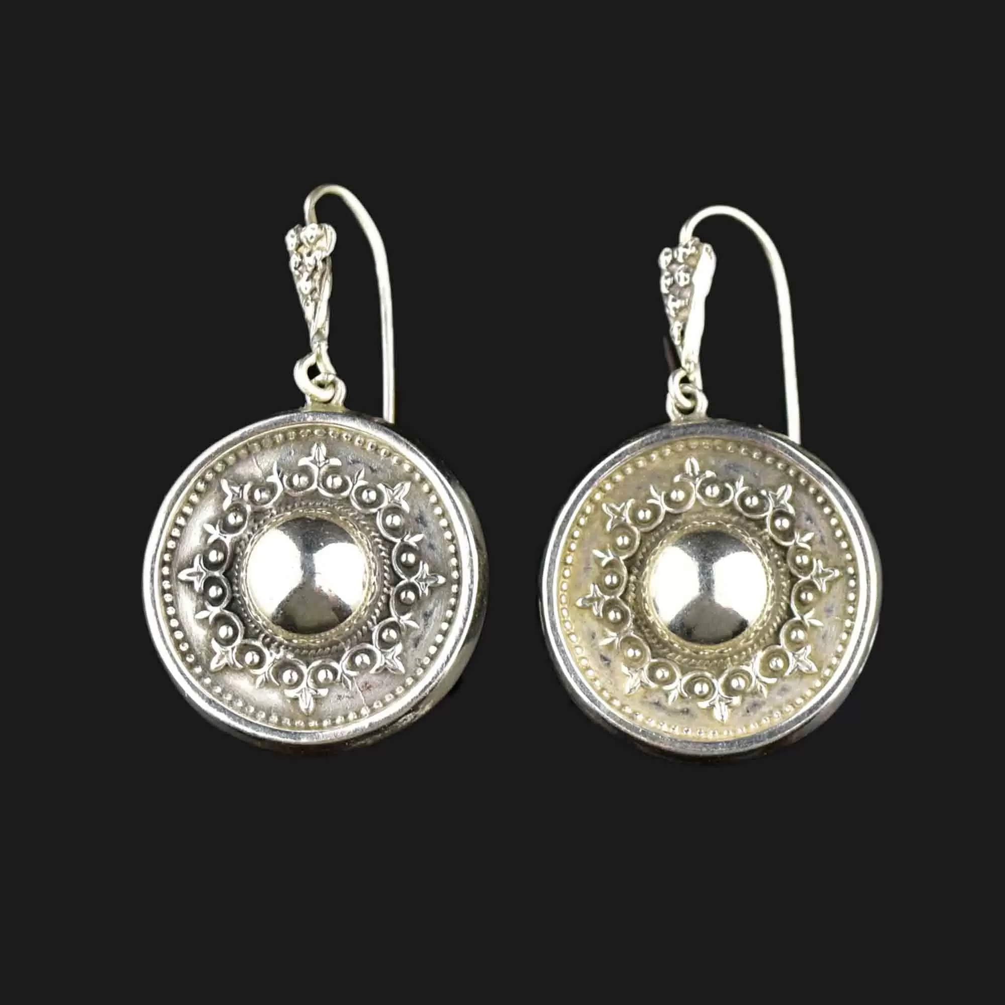 Antique Victorian Engraved Silver Disc Earrings