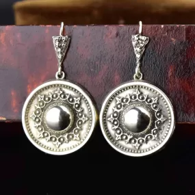 Antique Victorian Engraved Silver Disc Earrings