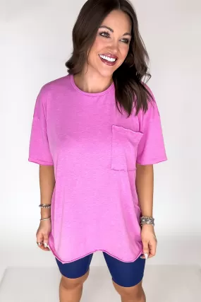 Anyday Anywhere Heathered Fuchsia Tri Blend Oversized Front Pocket Boyfriend Tee