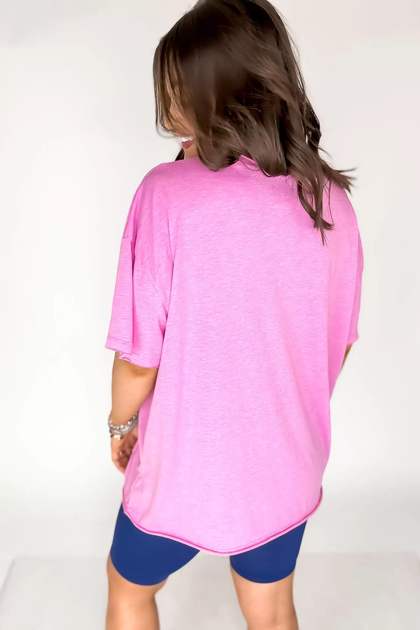 Anyday Anywhere Heathered Fuchsia Tri Blend Oversized Front Pocket Boyfriend Tee