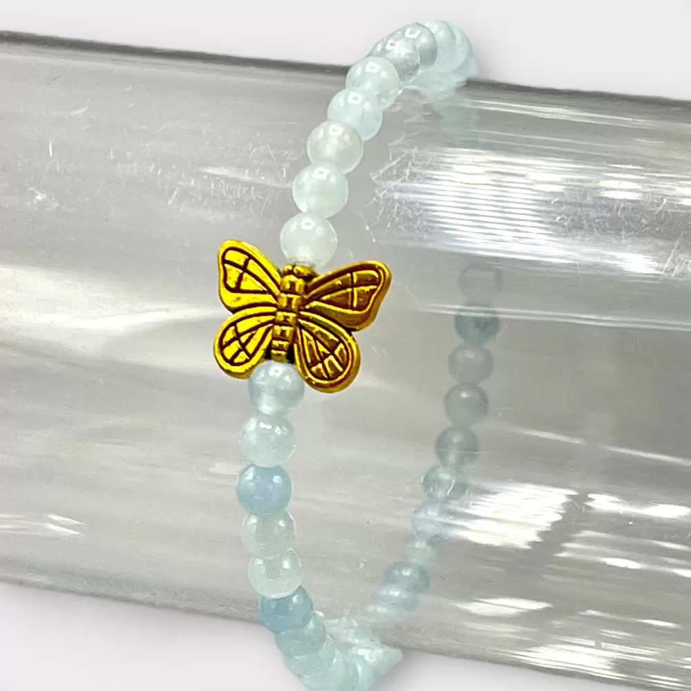 Aquamarine and Gold Butterfly Bracelet