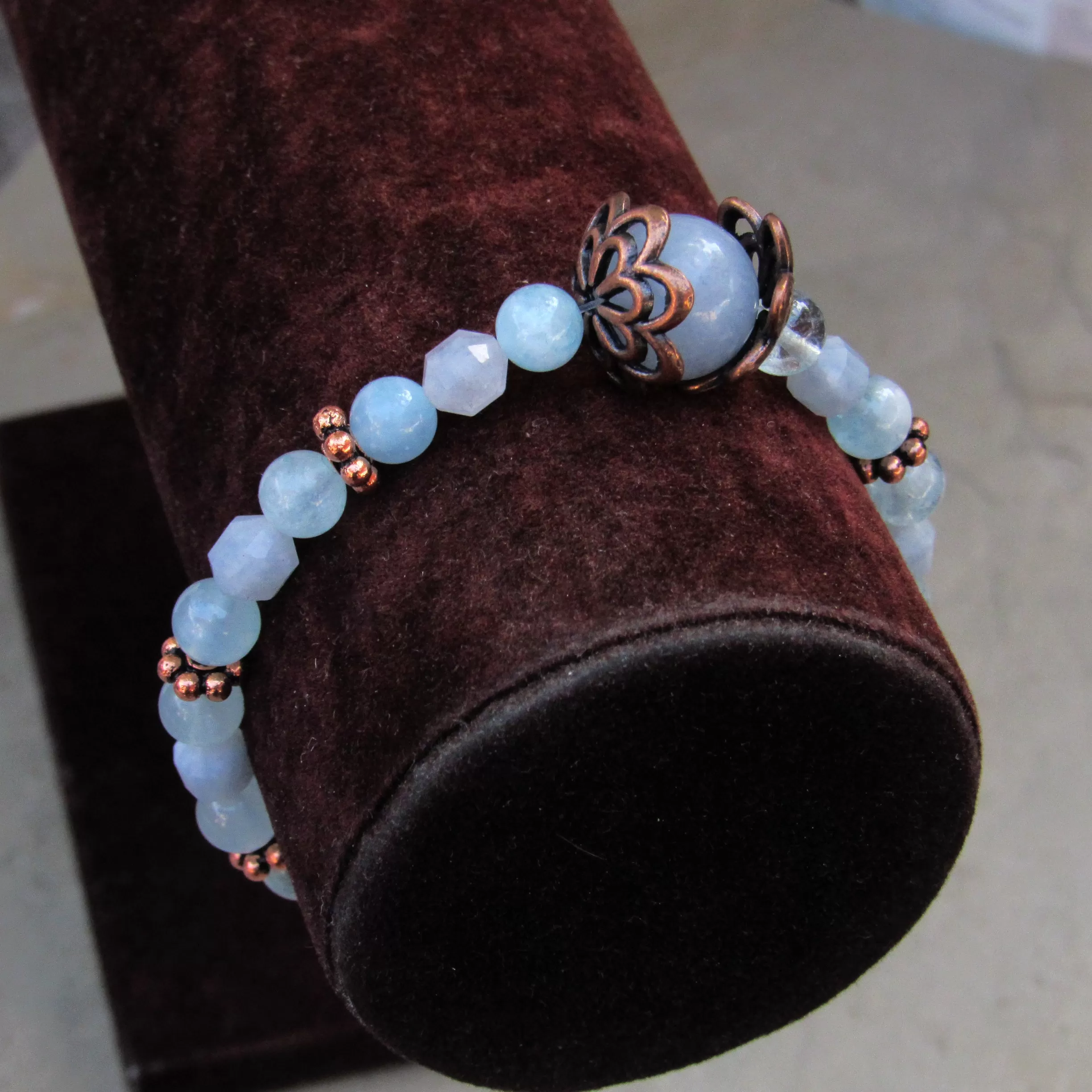 Aquamarine gemstone and Copper Stretch bracelet