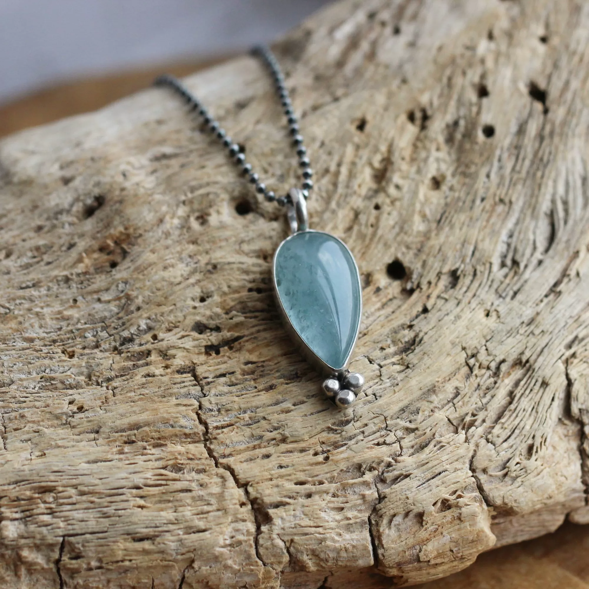 Aquamarine Sweetheart Pendant - Aquamarine Necklace - March Birthstone - .925 Sterling Silver