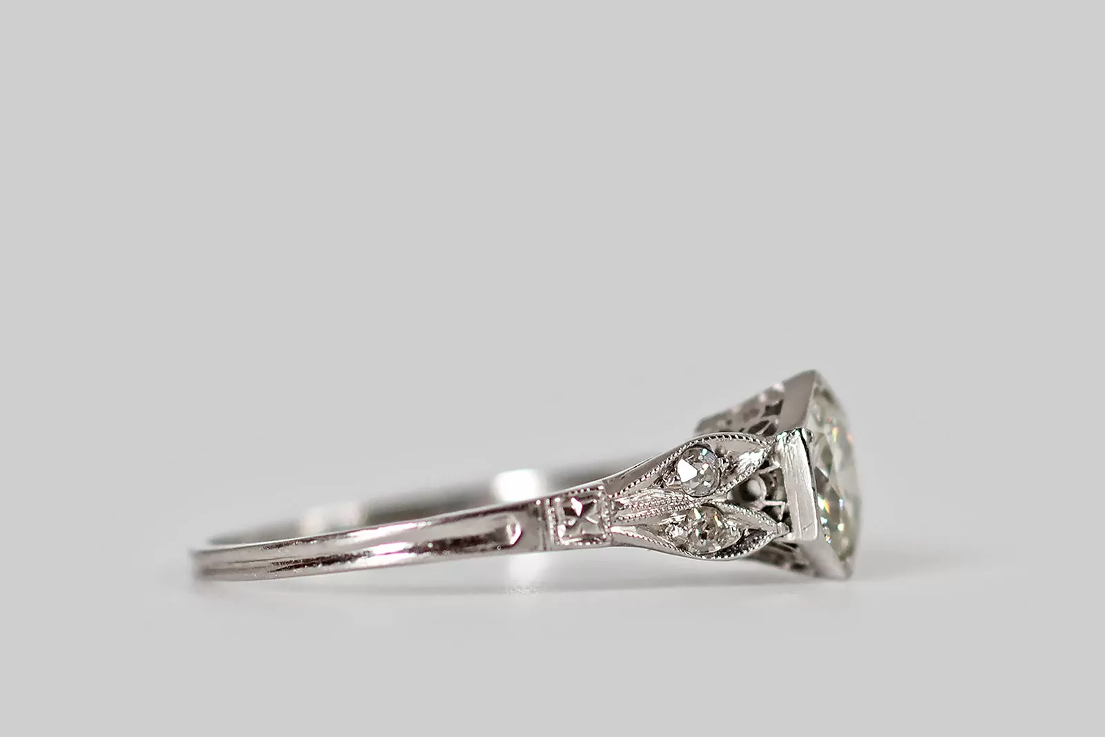 Art Deco OEC Diamond Engagement Ring with Leaves