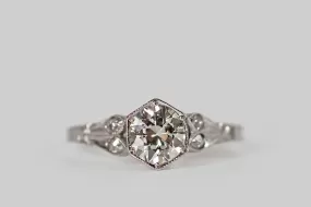 Art Deco OEC Diamond Engagement Ring with Leaves