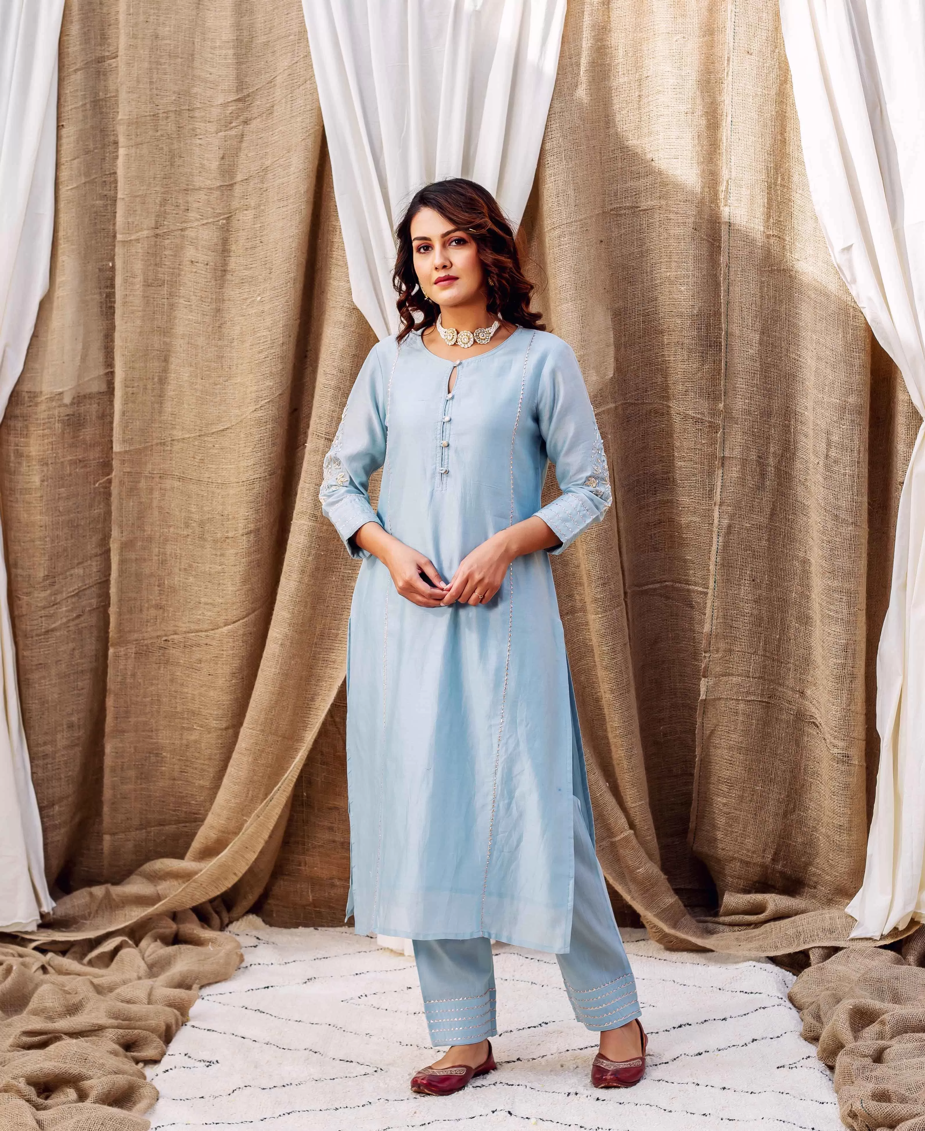 Azure Silk Chanderi Kurta